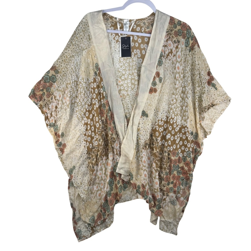Style Collective Floral Patchwork Kimono Neutral Boho Wrap OW46120372 NWT OS